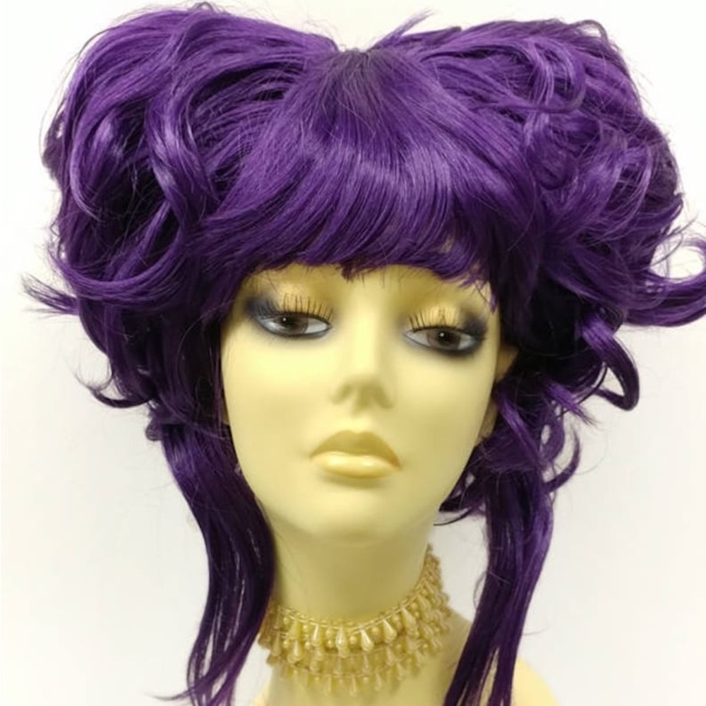 Petite purple Short Double pouf poof wig anime style Cosplay Beehive Costume Sm